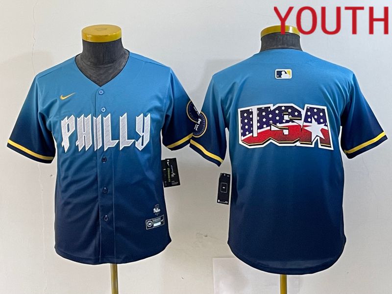 Youth Philadelphia Phillies Blank Blue City Edition Nike 2024 MLB Jersey style 5->youth mlb jersey->Youth Jersey